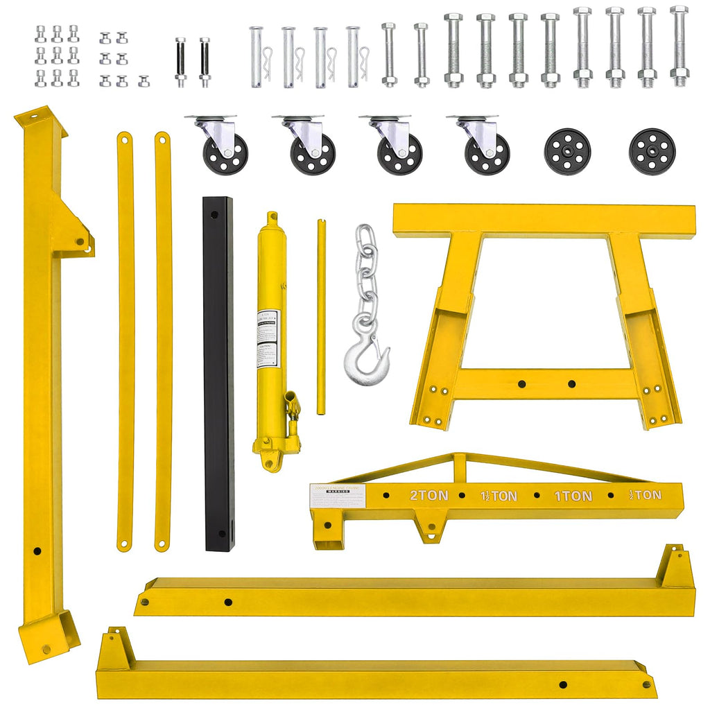Garvee 2-Ton Engine Hoist with Lever - Heavy-Duty Folding Cherry Picker Engine Lift Hydraulic Shop Crane, 4000 lbs Capacity, Yellow