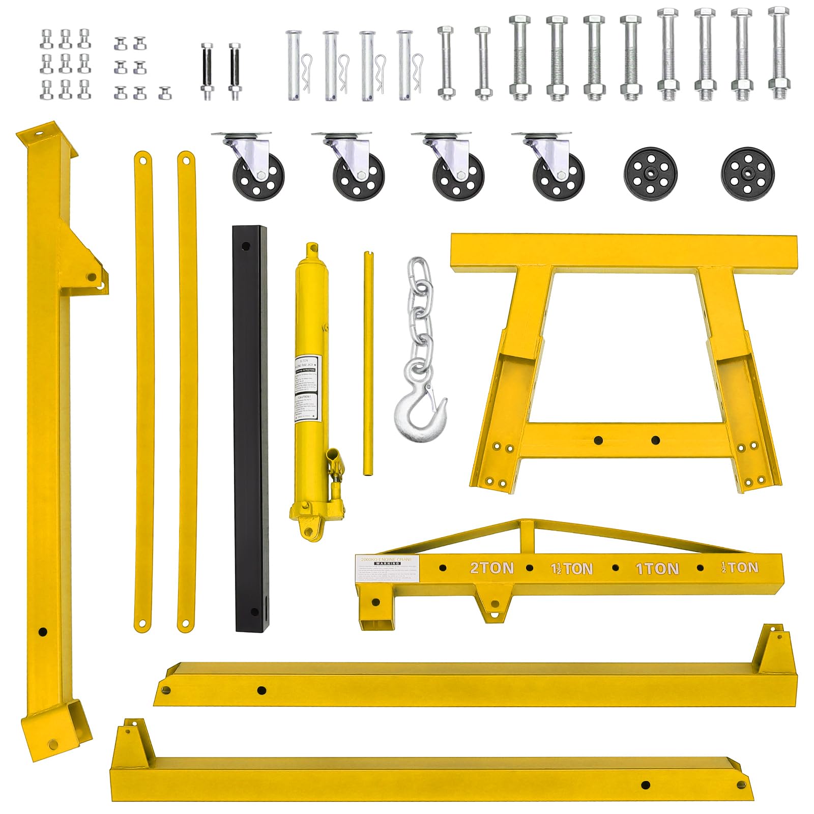 Garvee 2-Ton Engine Hoist with Lever - Heavy-Duty Folding Cherry Picker Engine Lift Hydraulic Shop Crane, 4000 lbs Capacity, Yellow