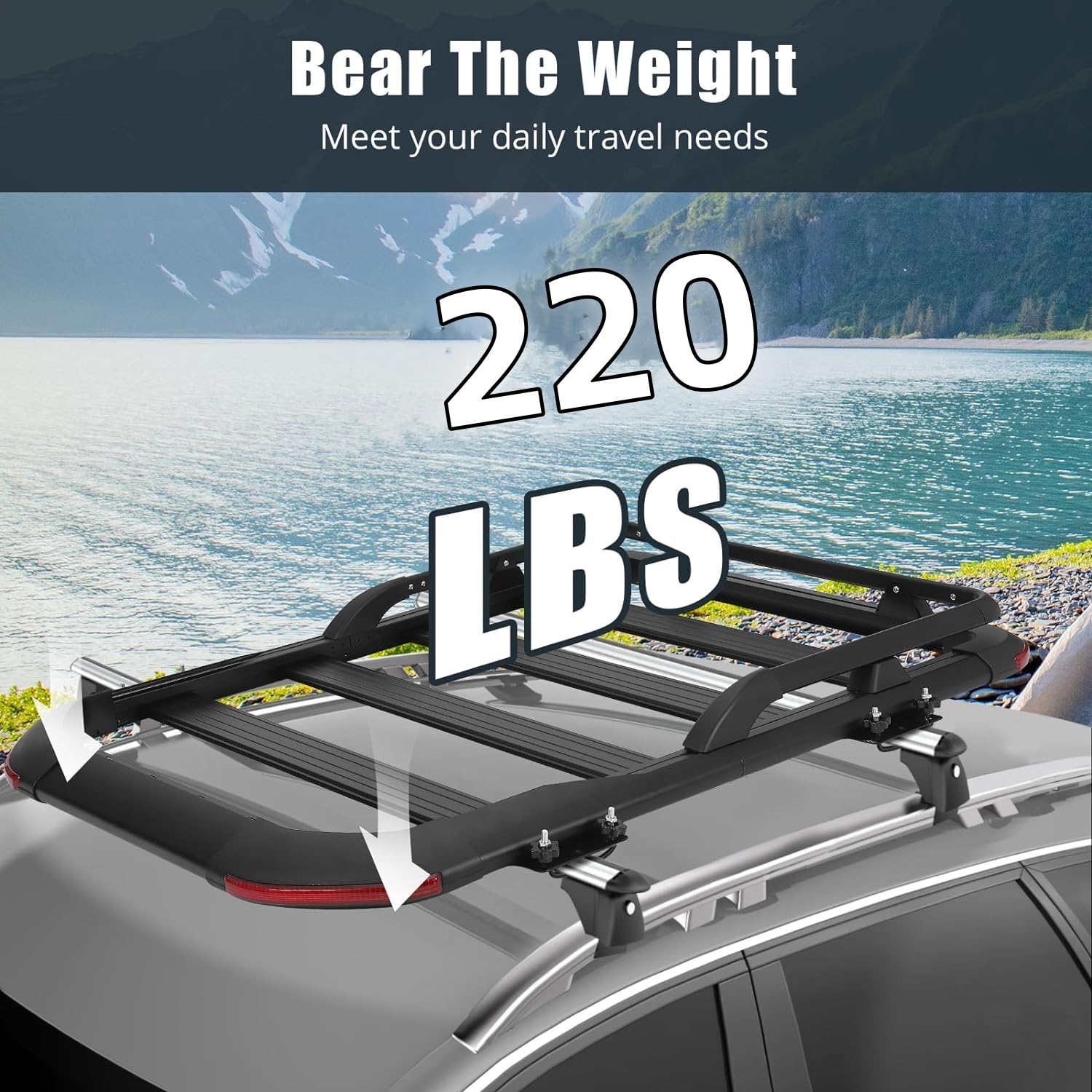 Garvee Roof Baskets 220 LBS Loading Capacity, 63" x 43" x 6.3" Capacity Anti-Rust Rooftop Cargo Carrier, Roof Rack Basket for SUV, Car and Truck