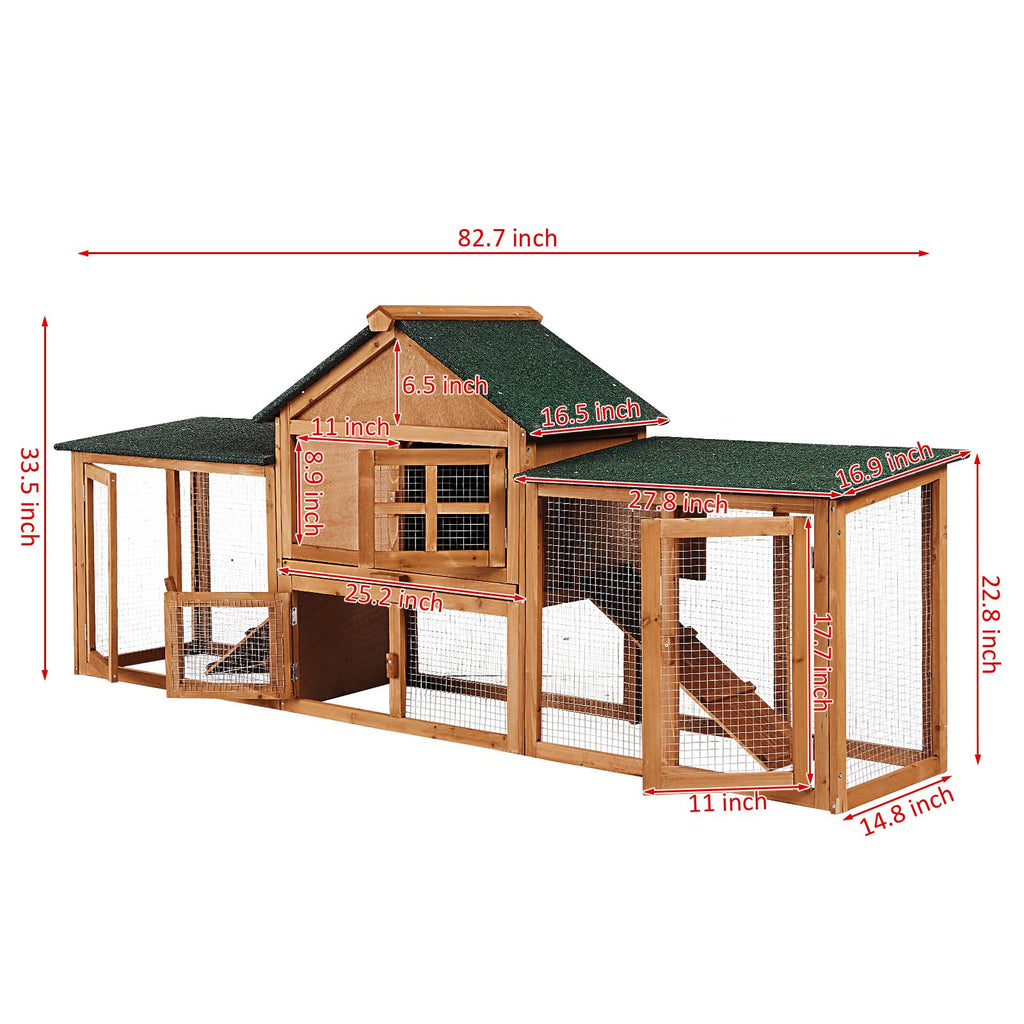 Garvee 80in Wooden Rabbit Hutch, 2-Level Small Animal House with Double Side Runs, Weatherproof Roof, Removable Tray & Ramps for Rabbits, Guinea Pigs, Quails & Bantam Chickens