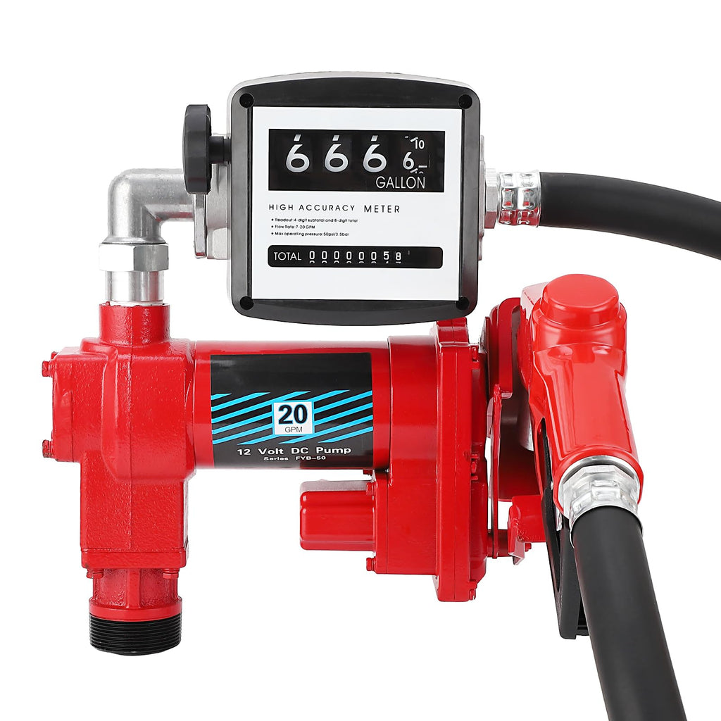 Garvee Fuel Transfer Pump 20 GPM 1/4 HP, with Digital Meter, Diesel Transfer Pump with Automatic Nozzles, Gasoline Transfer Pump with Emission & Suction Hoses for Gasoline, Diesel, Kerosene