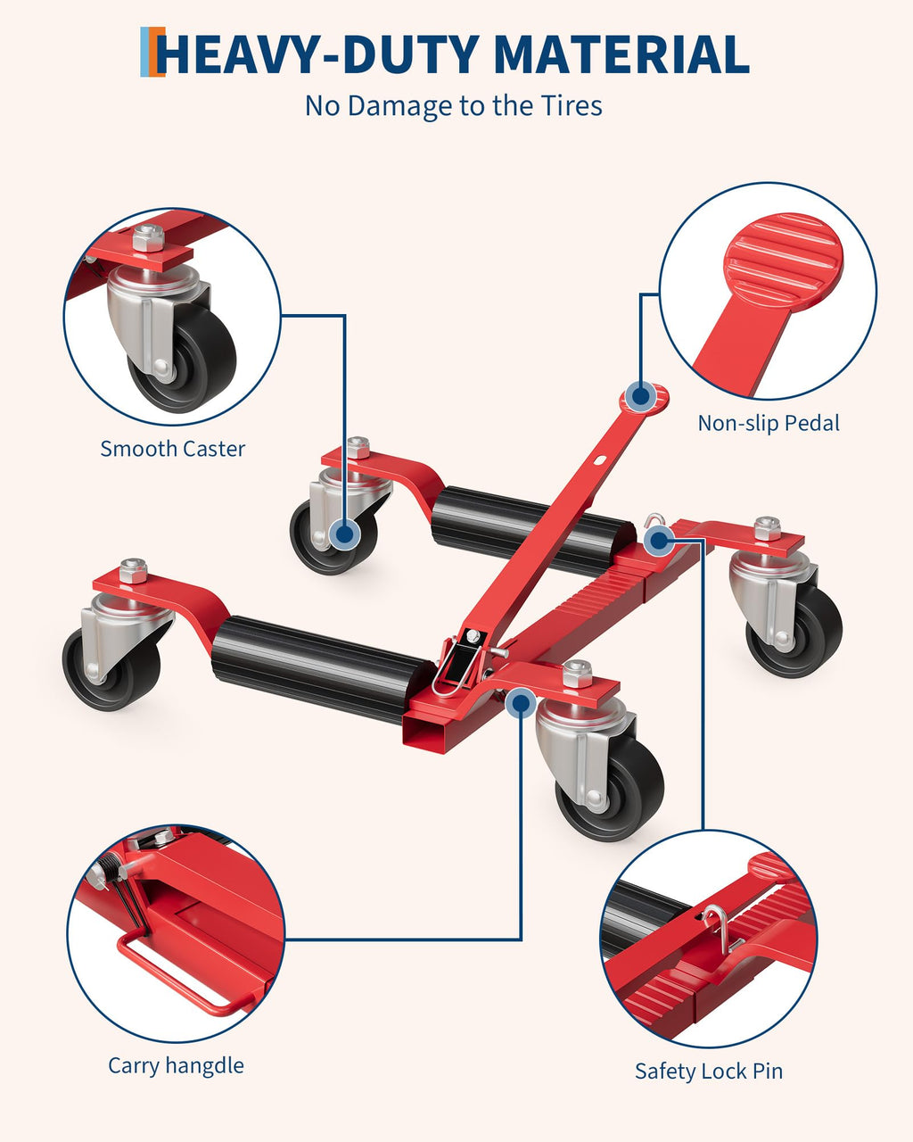 Garvee Mechanical Wheel Dolly Reinforced Steel 1500 lbs Capacity 12" Wheel Clearance Rust-Resistant Powder Coating