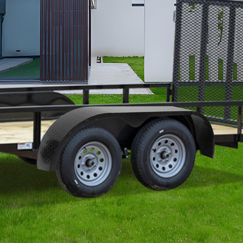 Garvee 2Pcs Trailer Fenders, 66" x 9.1" x 20" Tandem Round Trailer Fenders, Heavy Duty Steel Double Axle Trailer Fenders Compatible with 13-15 Inch Wheels, Black