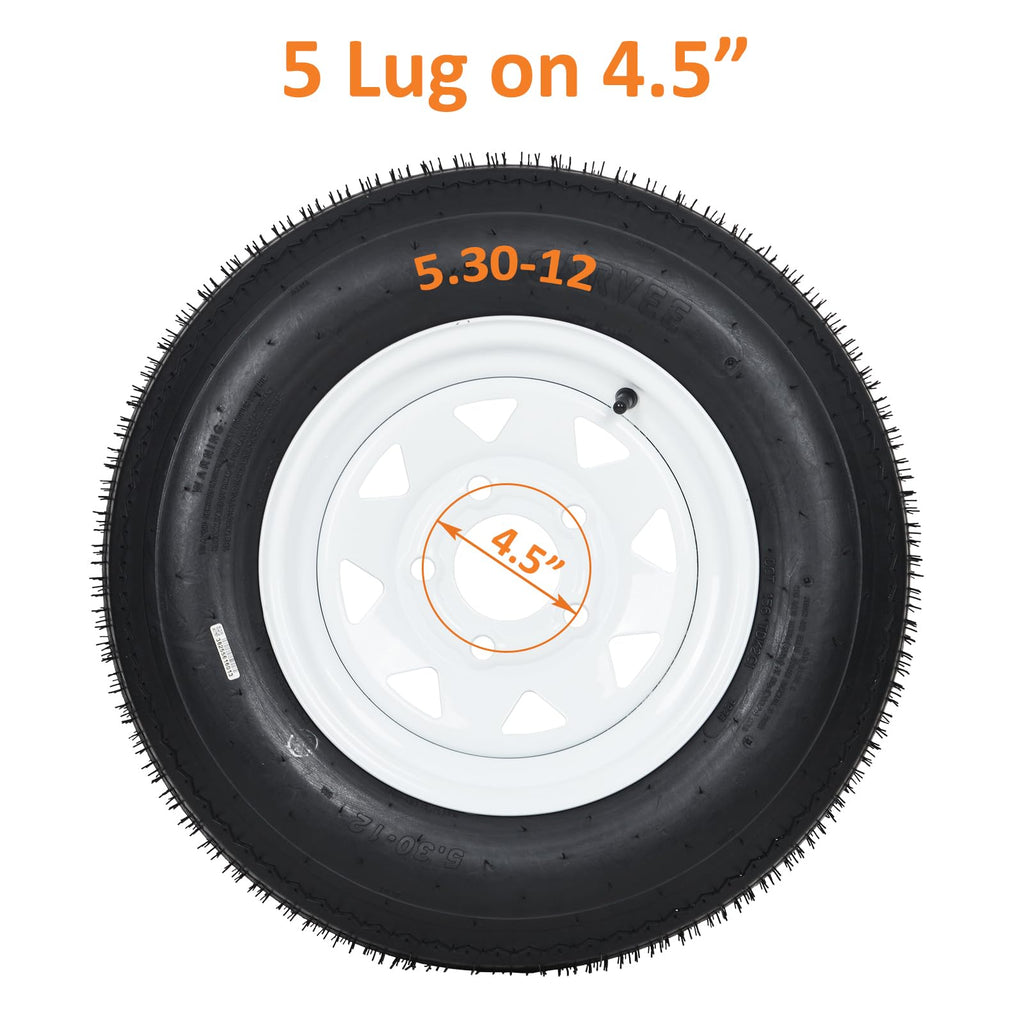 Garvee 5.30-12 Trailer Tire and Wheel Assembly, Heavy-Duty Load Range C 6PR, 12 Inch White Modular Wheel for Utility Boat Camper Trailers, Set of 2