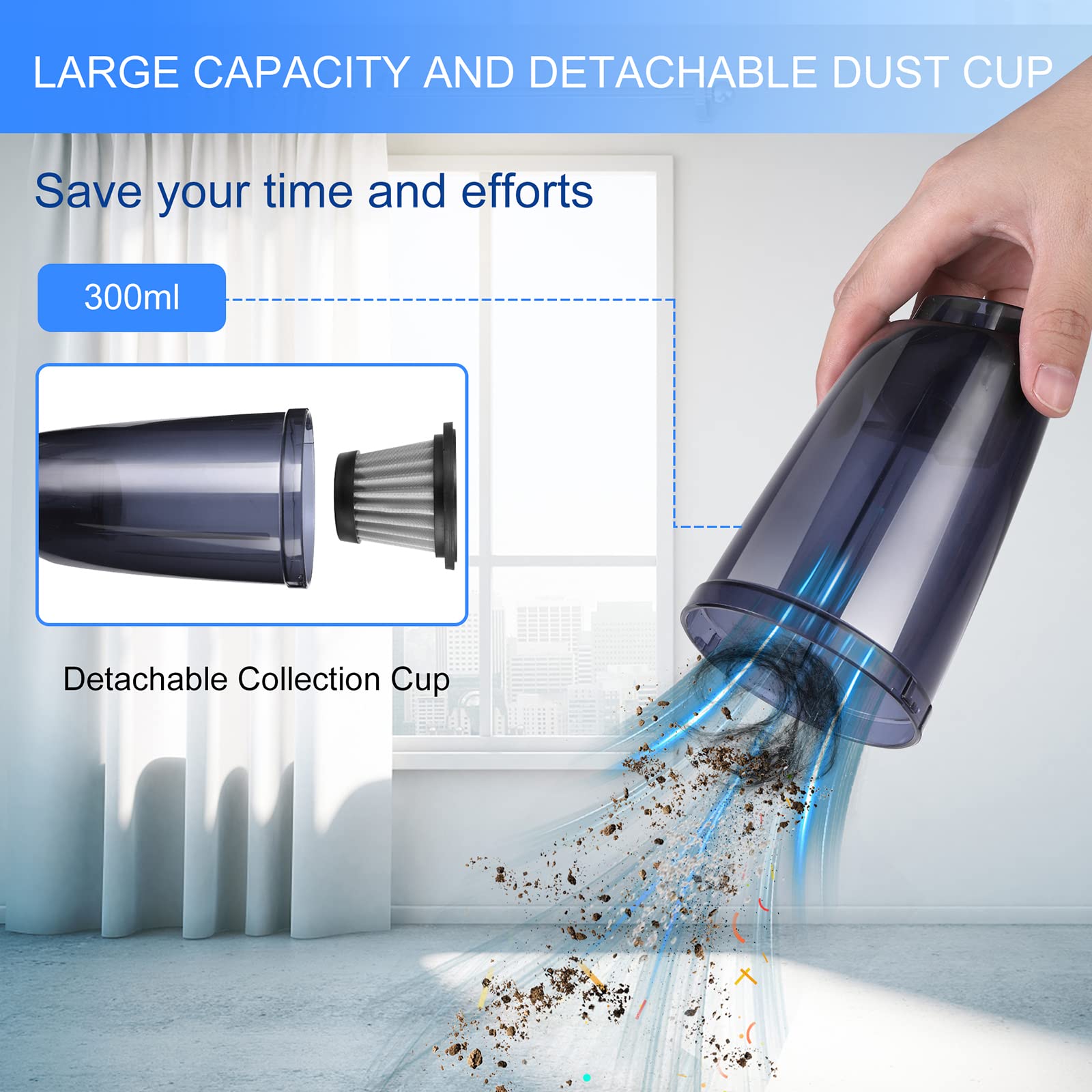 Garvee Car Handheld Vacuums, 8500Pa High Power Portable Mini Cordless Rechargeable Vacuum Cleaner for Car, Office Home and Pet Hair