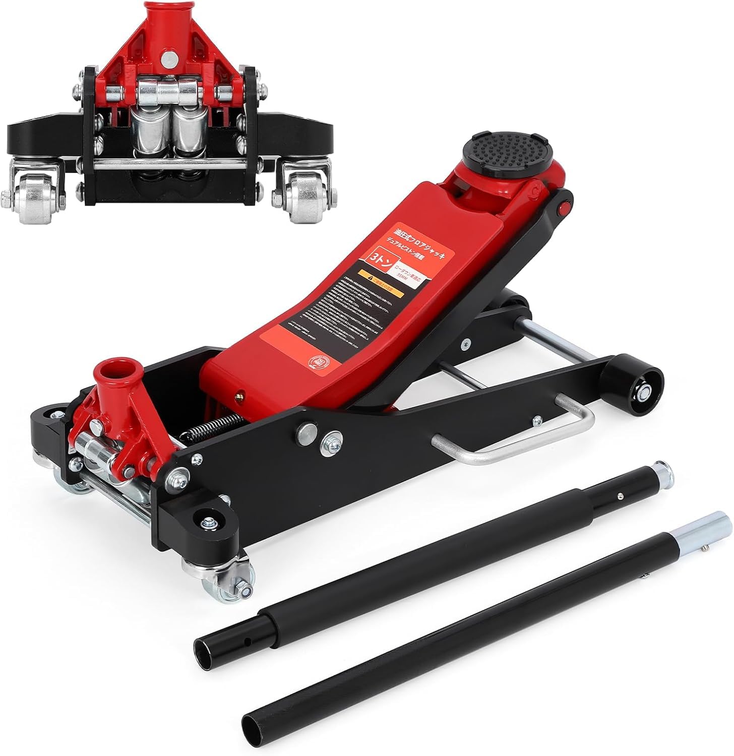 Garvee 1.5-Ton Low Profile Floor Jack - Heavy-Duty Hydraulic Jack with 3" to 18" Lift Range for Cars, Black