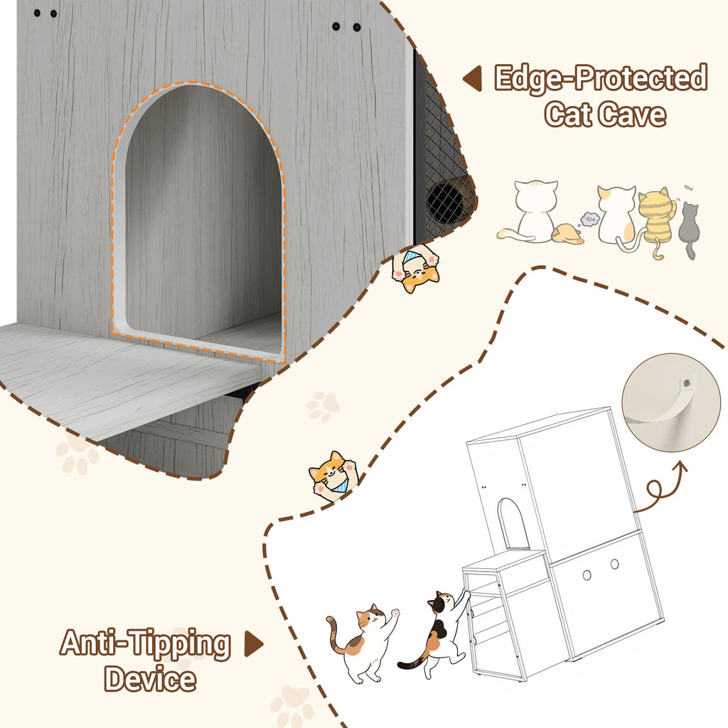 Garvee Cat Litter Box Enclosure With Doors Double Cat House Storage Space Ladder Retro White 22.6"L x 17.7"W x 10.9"H