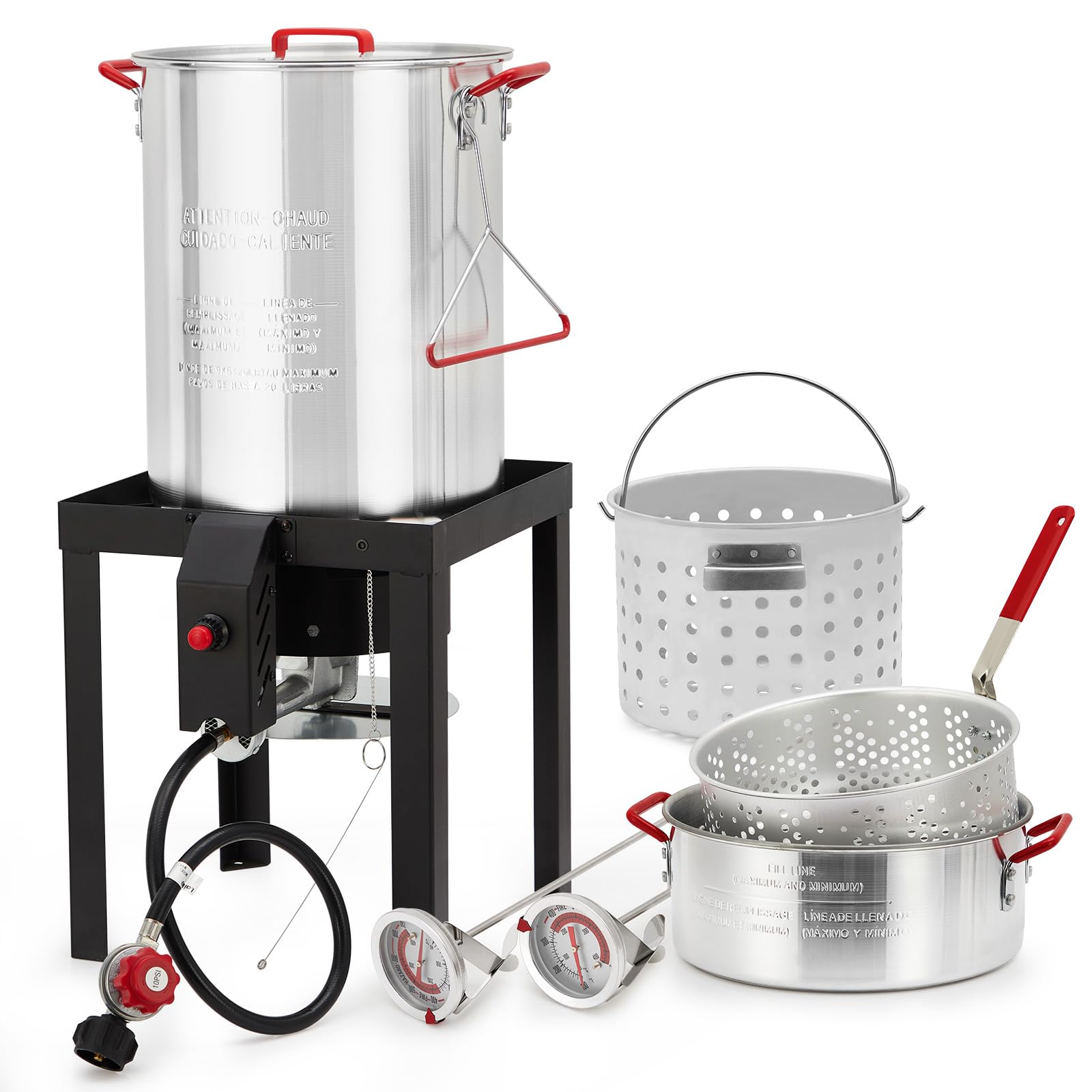Garvee 30 Qt Turkey Deep Fryer & 10 Qt Fish Fryer Kit - Aluminum Crawfish Boiler Pot with 38,000 BTU Outdoor Propane Burner, Thermometer & Turkey Rack