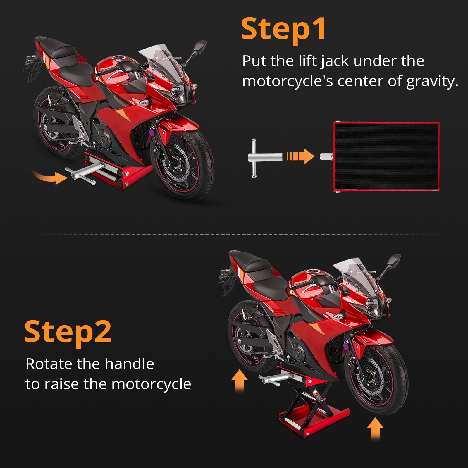Garvee 1100 LBS Motorcycle Dirt Bike Scooter Crank Stand Without Casters, Wide Deck Motorcycle Center Scissor Lift Jack Repair Hoist Stand Bikes ATVs