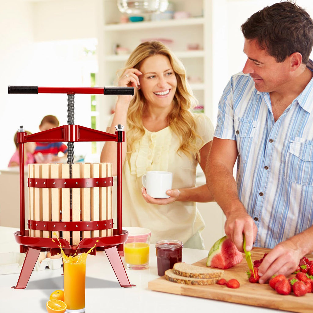 Garvee Fruit Wine Press 3.17 Gal, Wood Steel Fruit and Wine Press with 1 Pack Filter Bag, Traditional Juicer Manual T-Handle Fruit Press, Triangular Structure, Juicer Grinder Making Press for Outdoor Kitchen