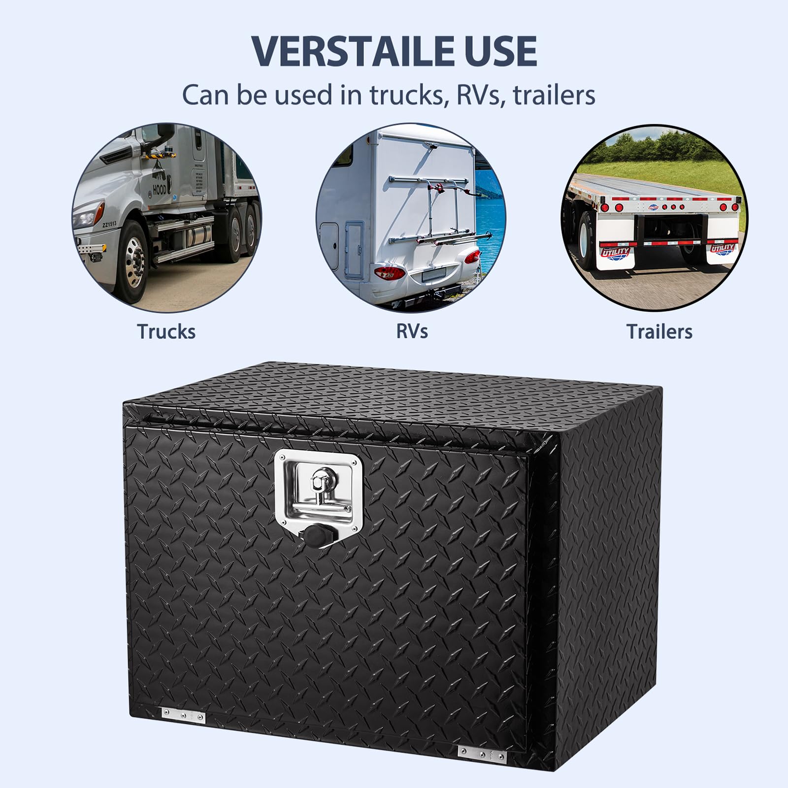 Garvee 24 Inch Aluminum Underbody Truck Box, Waterproof Truck Storage Organizer Chest For Pick Up, Rv Trailer, Durable Truck Side Tool Box With T-Handle Lock and Keys