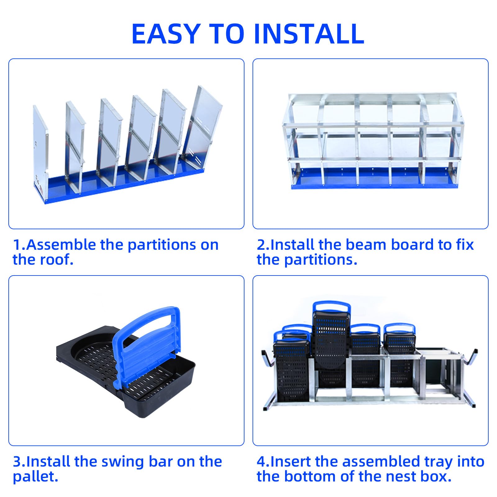 Garvee Chicken Nesting Box 10-Hole Roll Away Egg Laying Box with Lid Heavy-Duty Galvanized Steel Rustproof Design Blue with Bracket Legs