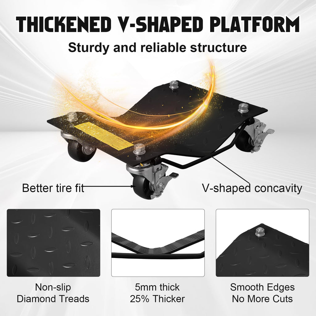 Garvee Black Car Dollies Set of 4, Heavy Duty Vehicle Wheel Dolly for Garage, 6000 LB Capacity, Steel, Black