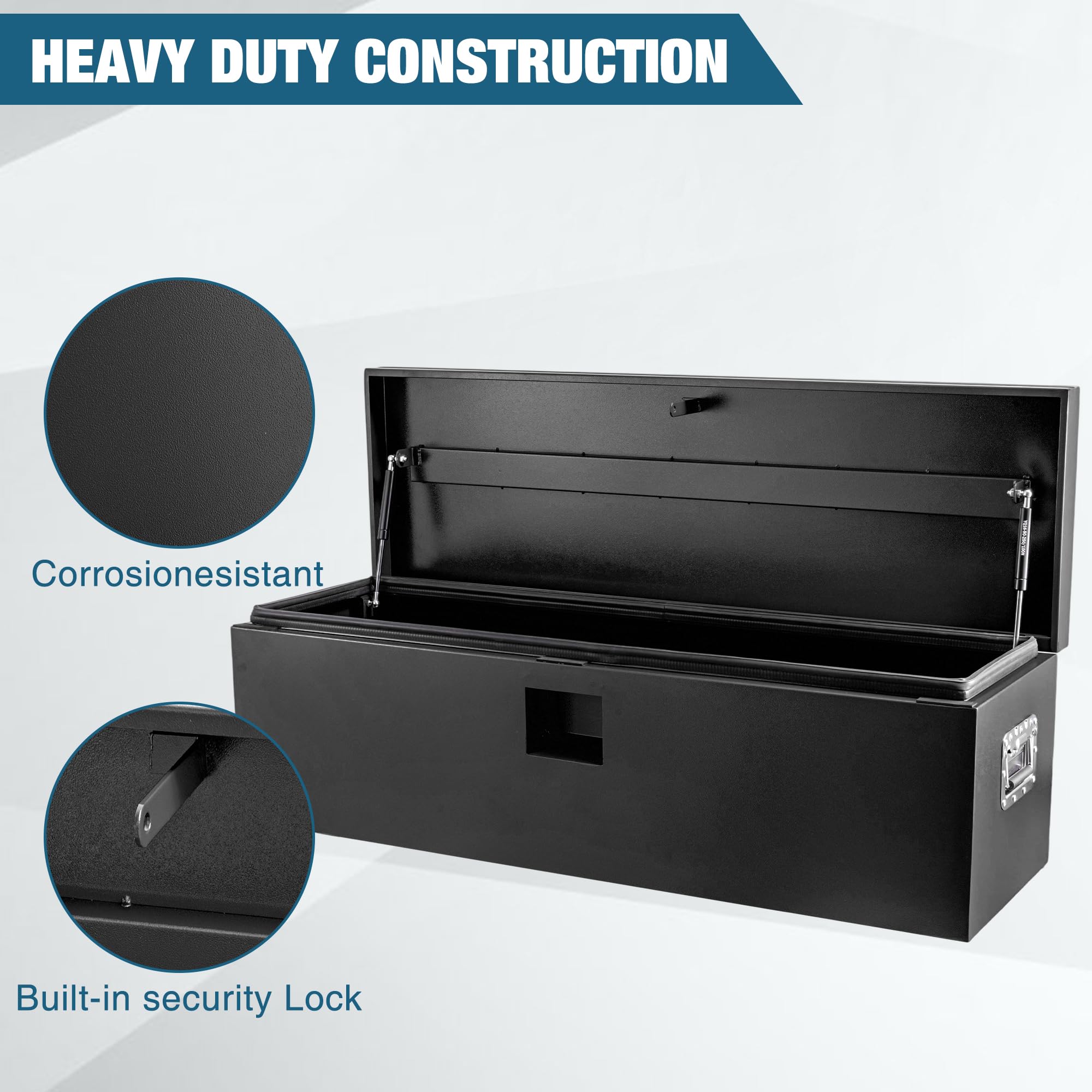 Garvee Black Steel Truck Bed Tool Box, 48"x15"x15", Weatherproof Storage Chest for Pickup, Truck Bed, RV, Trailer, Black Powder Coated