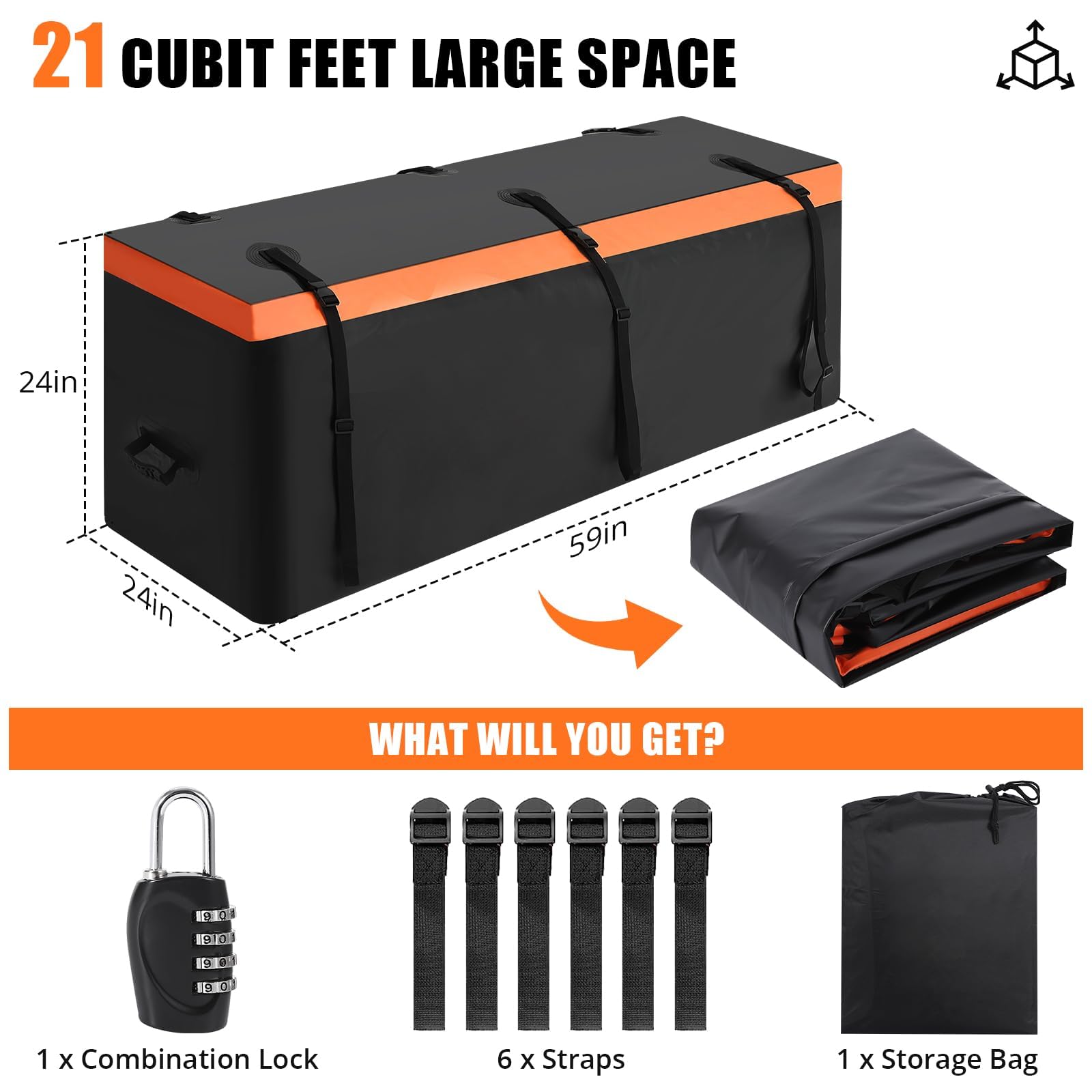 Garvee 21 Cu Ft Heavy-Duty Hitch Cargo Carrier Bag - Waterproof & Thickened Design for Cars, Trucks, SUVs, Vans, Hitch Baskets with Reinforced Straps & Waterproof Zipper