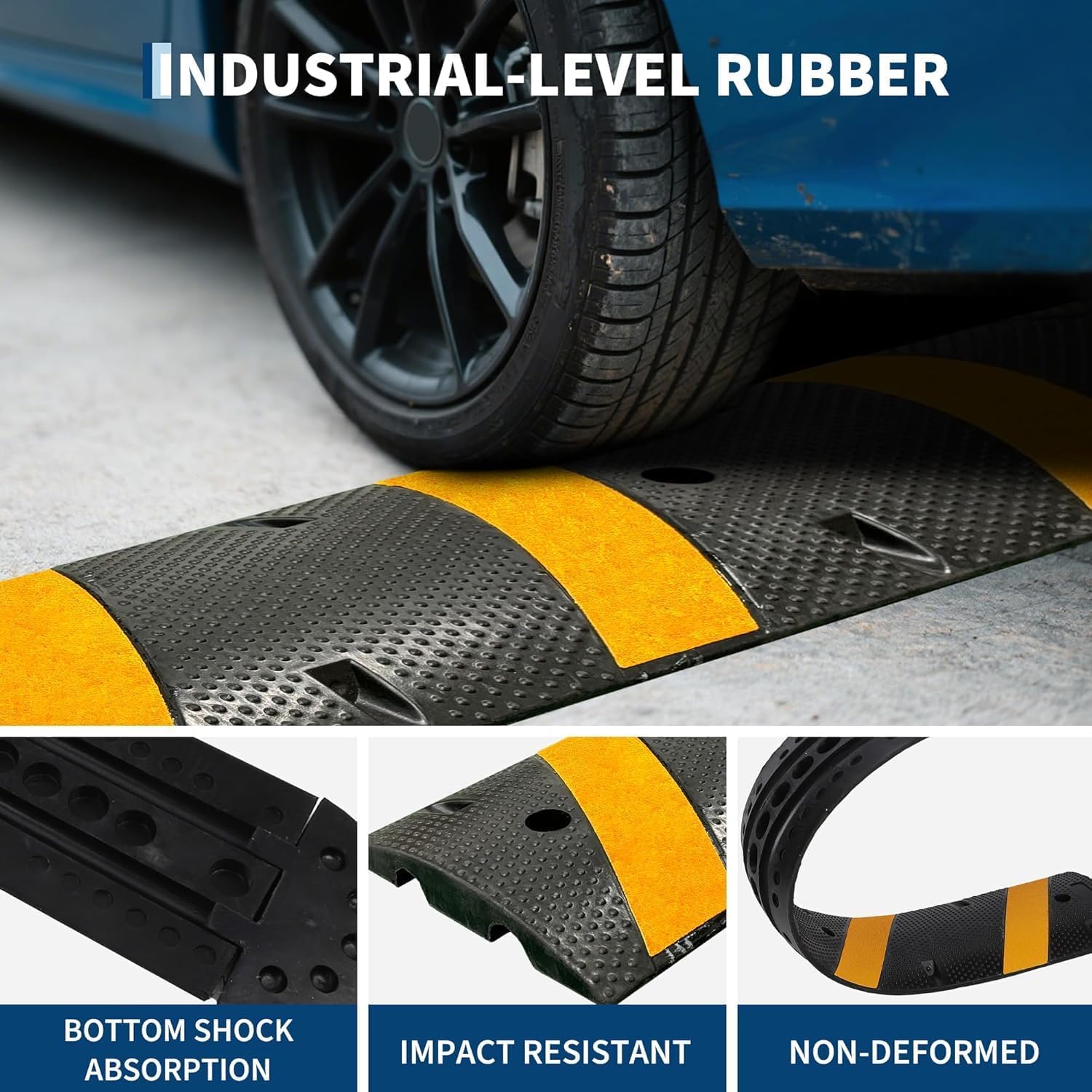 Garvee Rubber Speed Bump 6 Feet Heavy Duty 25000 Lbs Capacity Modular Driveway Asphalt Concrete Gravel Road Black Yellow