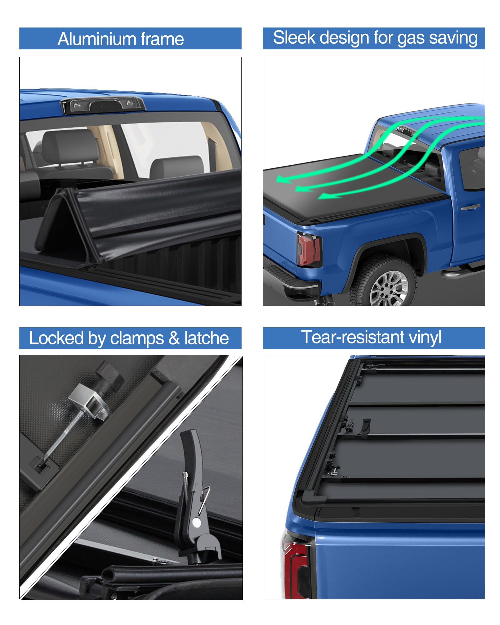 Garvee 6.6ft Quad Fold Soft Tonneau for 19-23 Silverado