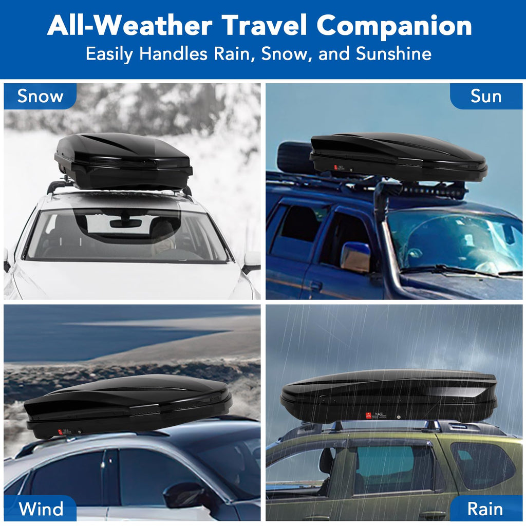 Garvee 55 Inch Rooftop Cargo Box Carrier, Hard Shell Roof Rack, 12.4 Cubic Ft, Waterproof, Dual Side Opening, Black