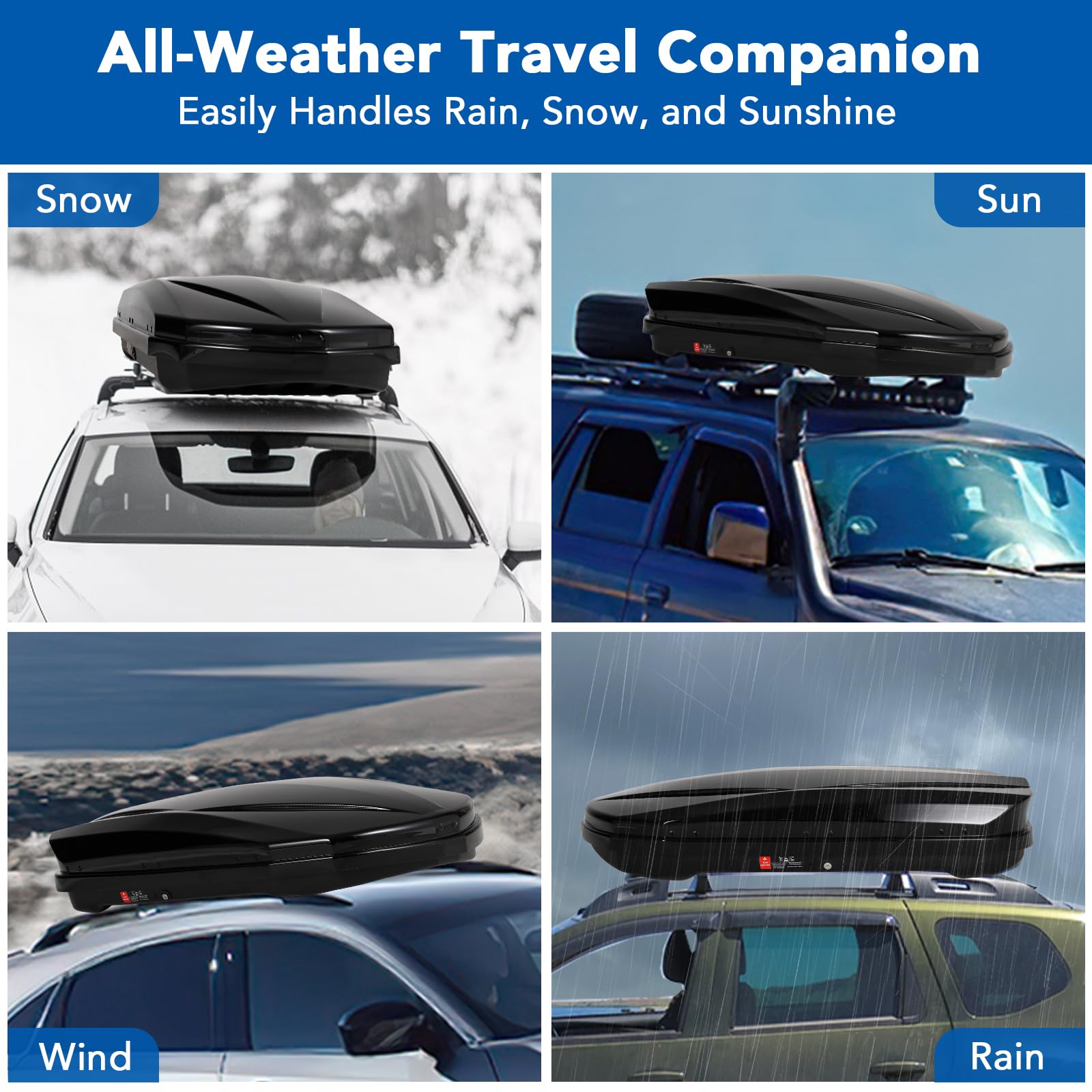 Garvee 55 Inch Rooftop Cargo Box Carrier, Hard Shell Roof Rack, 12.4 Cubic Ft, Waterproof, Dual Side Opening, Black