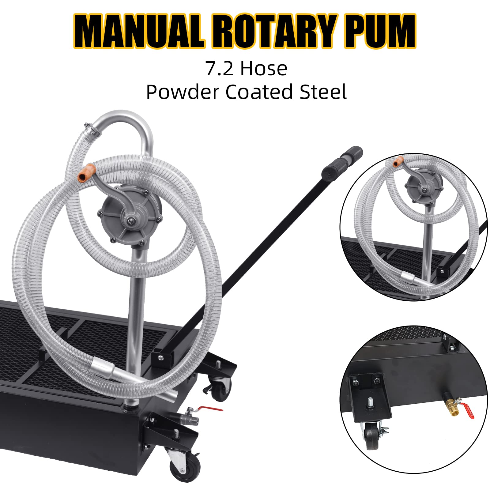 Garvee 20 Gallon Hand Pum Low Profile Portable Oil Drain Pan,with T-Handle,for Car,Suvs with Hose,Casters - Black