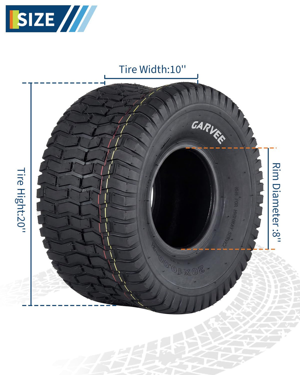 Garvee 2 Pack 20x10.00-8 Lawn Mower Tire V Pattern Tubeless For Lawn Garden Mowers Utility Vehicles 20x10-8 Black