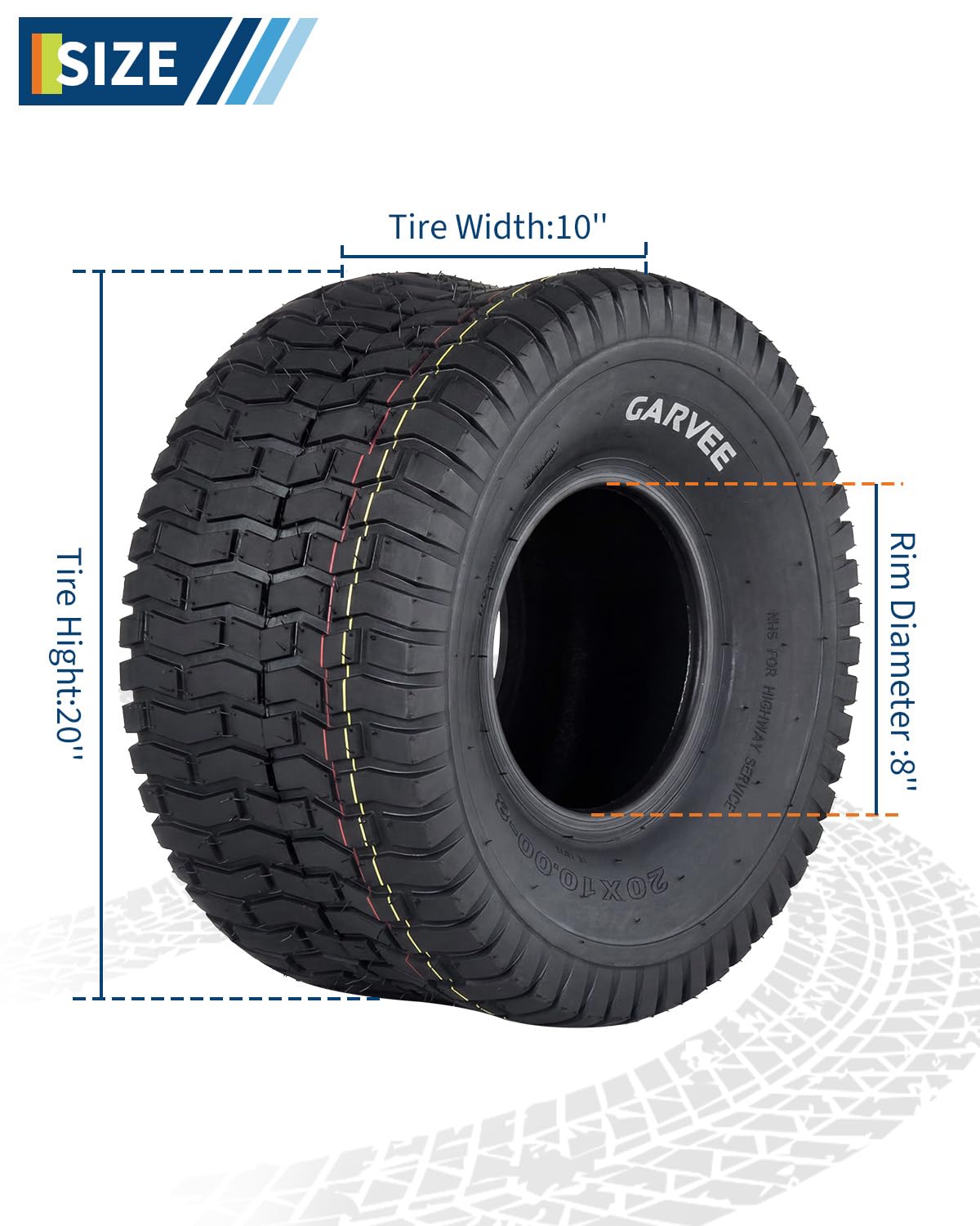 Garvee 2 Pack 20x10.00-8 Lawn Mower Tire V Pattern Tubeless For Lawn Garden Mowers Utility Vehicles 20x10-8 Black