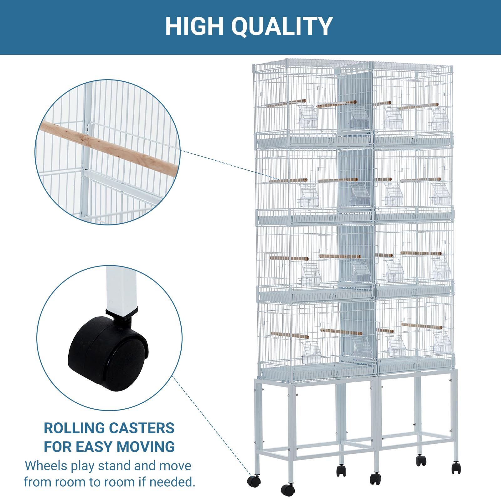 Garvee Extra Large Metal Bird Cage for Mid-Sized Parrots Cockatiels Conures Parakeets Lovebirds Budgie Finch, White, W33.5 x D11 x H67