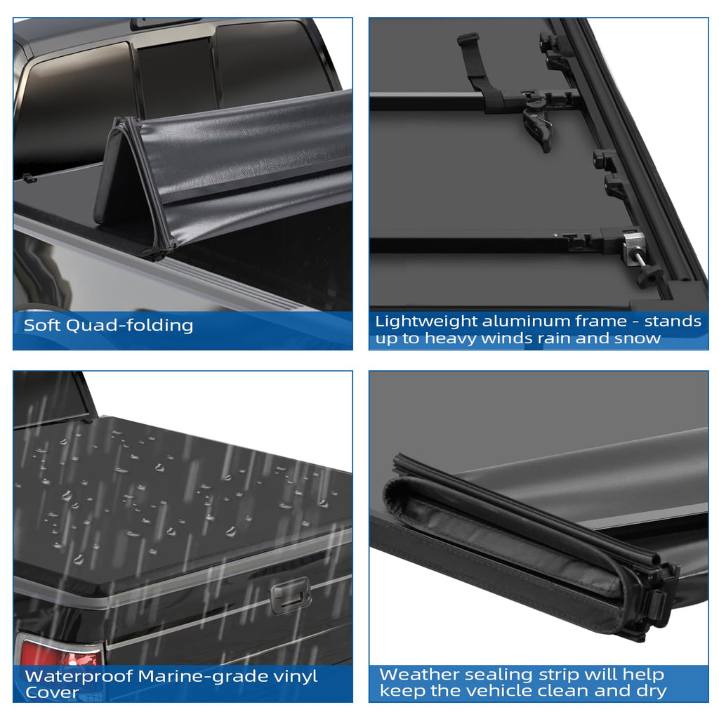 Garvee Quad 4-Fold 5.5ft Tonneau Cover for 04-08 F150 Black