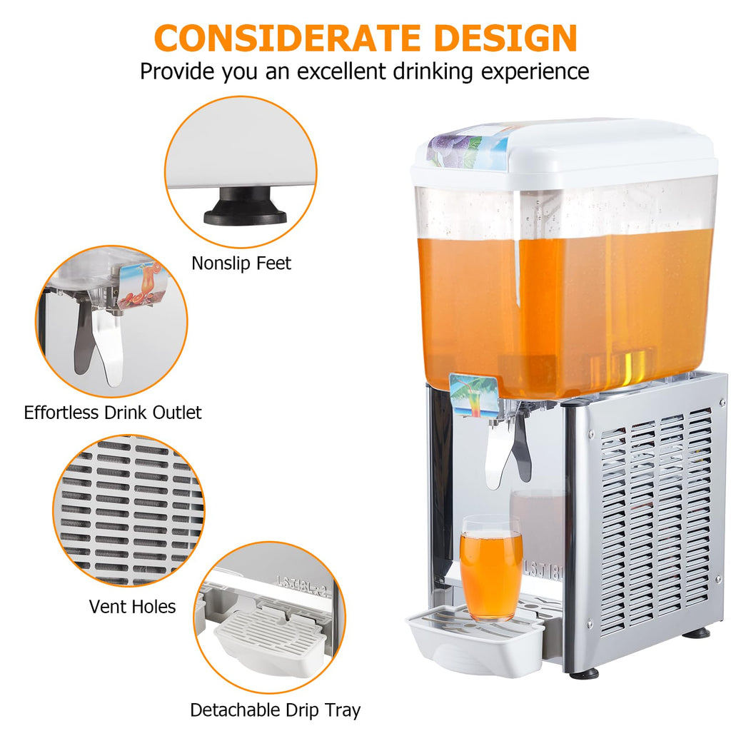 GARVEE 18L (4.75 Gallon) Commercial Juice Dispenser, 1 Tank 180W, Stainless Steel Beverage Dispenser for Tea, Drink