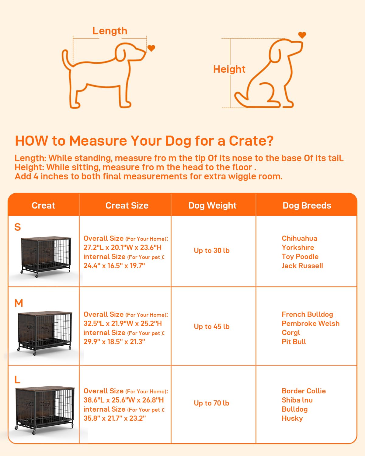 Garvee Furniture-Style Dog Crate – Deluxe Wooden Dog Kennel with Removable Tray and Wheels, Heavy-Duty Double-Doors 32.5" Dog Cage End Table, Indoor Dog House for Large Dogs, Brown