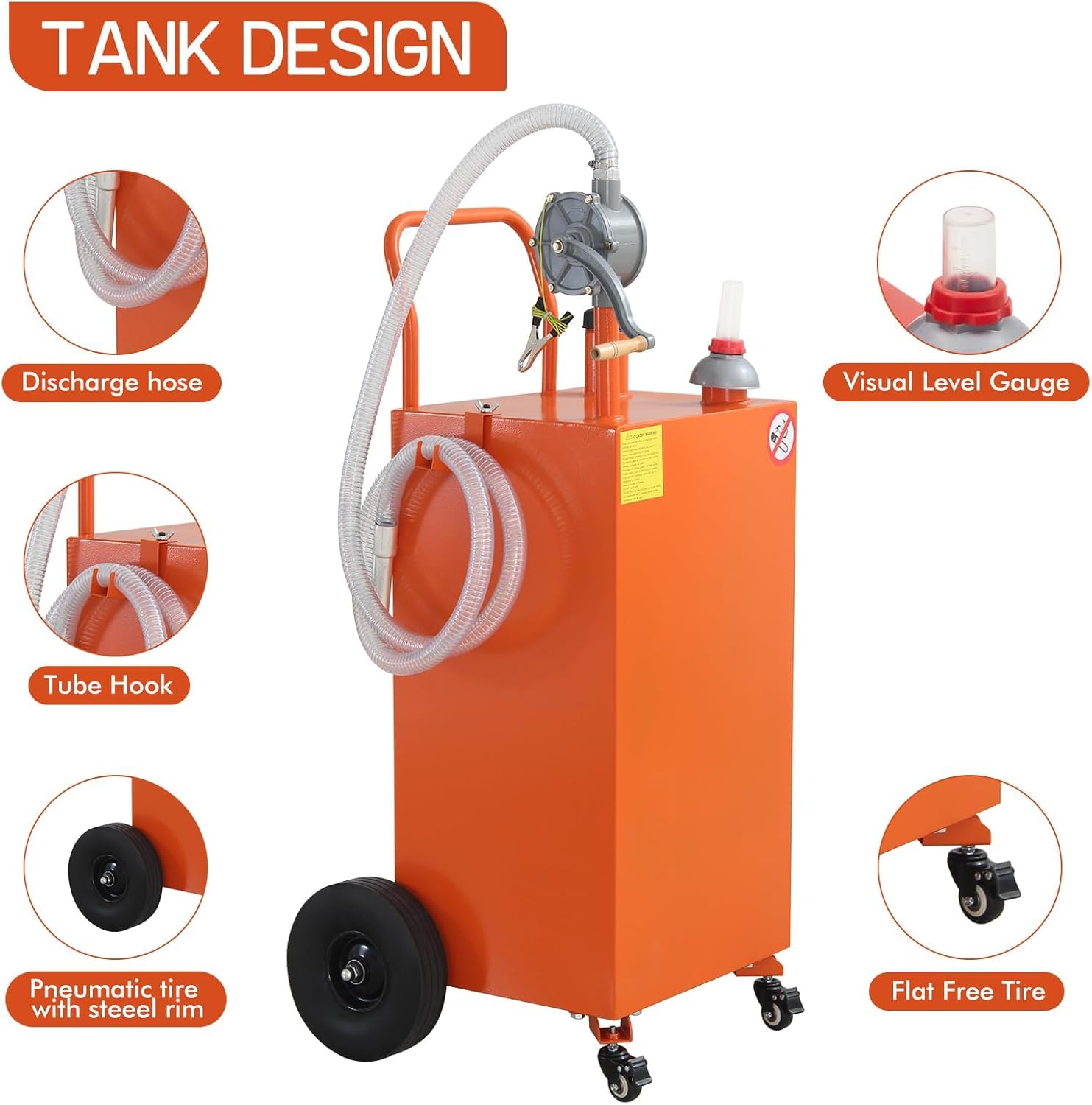 Garvee 30 Gallon Gas Caddy Stainless Steel Portable Fuel Storage Tank With Manual Transfer Pump For Cars Motorcycles Lawn Mowers ATVs Boats