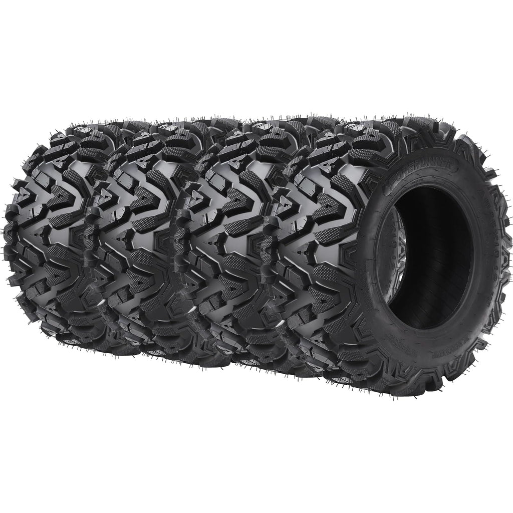 Garvee Set Of 4 ATV UTV All-Terrain Tires 24x8x12 6PR & 24x9x11 6PR Radial Construction Non-Directional Tread For 11-12 In Rims Black
