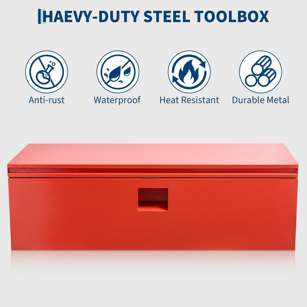 Garvee 30X15 Inch Heavy Duty Truck Tool Box, Jobsite Chest with Dual Hydraulic Levers, Weatherproof Storage, Red