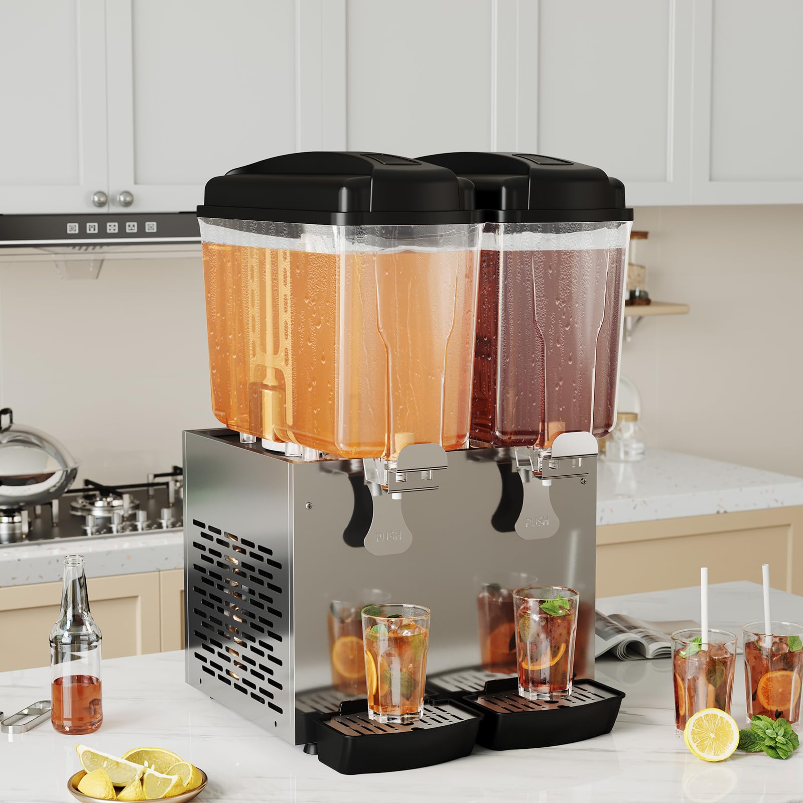 Garvee Commercial Beverage Dispenser 2 Tanks 18L Stainless Steel Juice Dispenser for Restaurant Bar Party Cold Drinks