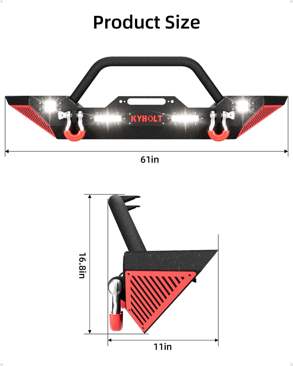 Garvee Front Bumper Compatible with 2007-2018 Jeep Wrangler JK & Unlimited JKU (2/4 Doors), Rock Crawler Off Road Full Width Bumper w/Winch Plate, 2 D-Rings & Paintable Armor