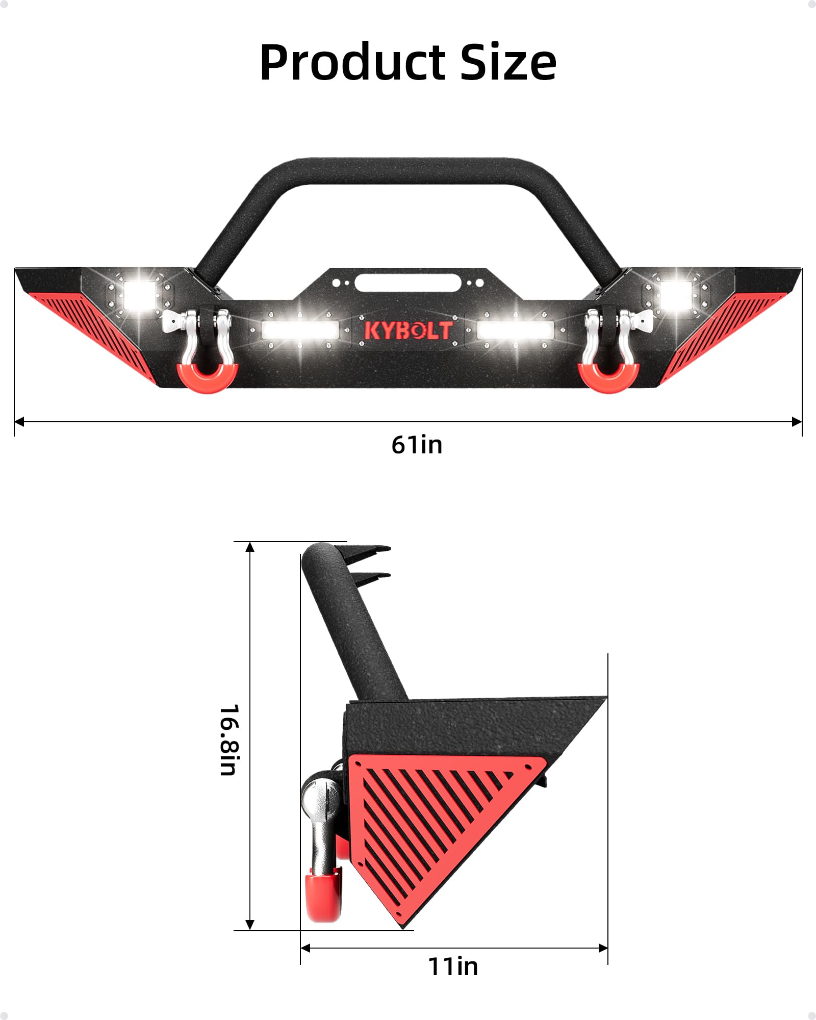 Garvee Front Bumper Compatible with 2007-2018 Jeep Wrangler JK & Unlimited JKU (2/4 Doors), Rock Crawler Off Road Full Width Bumper w/Winch Plate, 2 D-Rings & Paintable Armor
