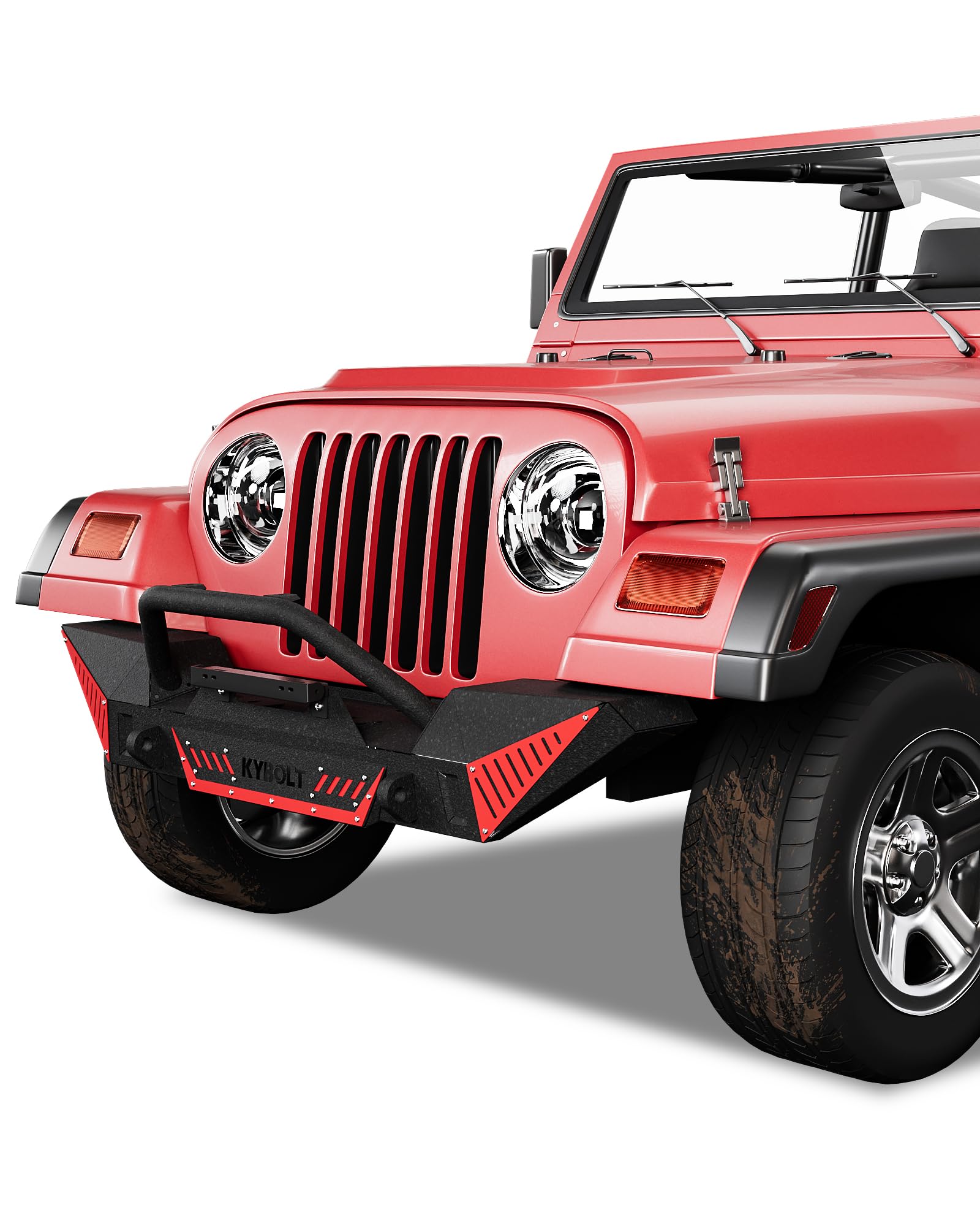 Garvee Rear Bumper Compatible for 1987-2006 Jeep Wrangler TJ & LJ & YJ, Rock Crawler with Hitch Receiver & 2 x D-Rings Paintable Armor
