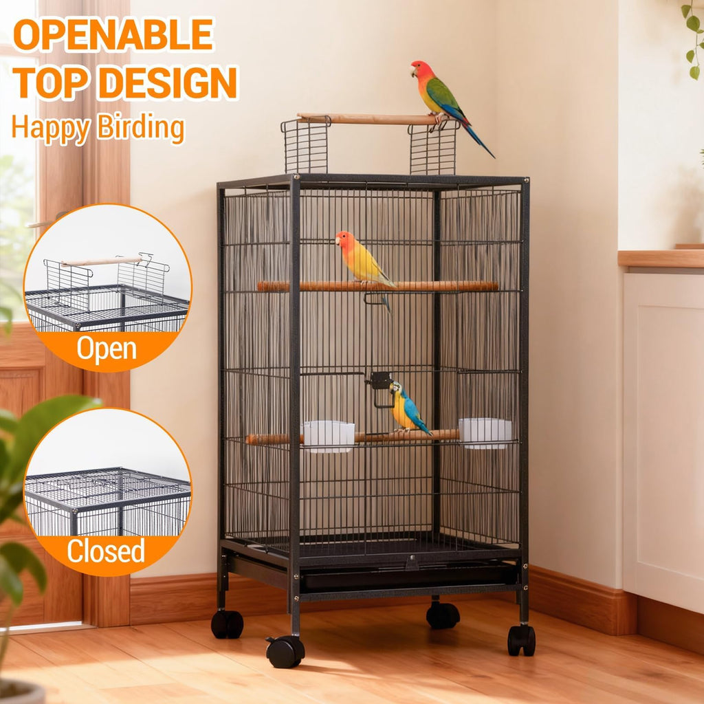 Garvee Small Bird Cage with Wheels, Parakeet Cage, Bird Carrier for Parakeets, Canaries, Lovebirds, Small Quaker, Cockatiels, Budgie, Green Cheek, 40in, Green