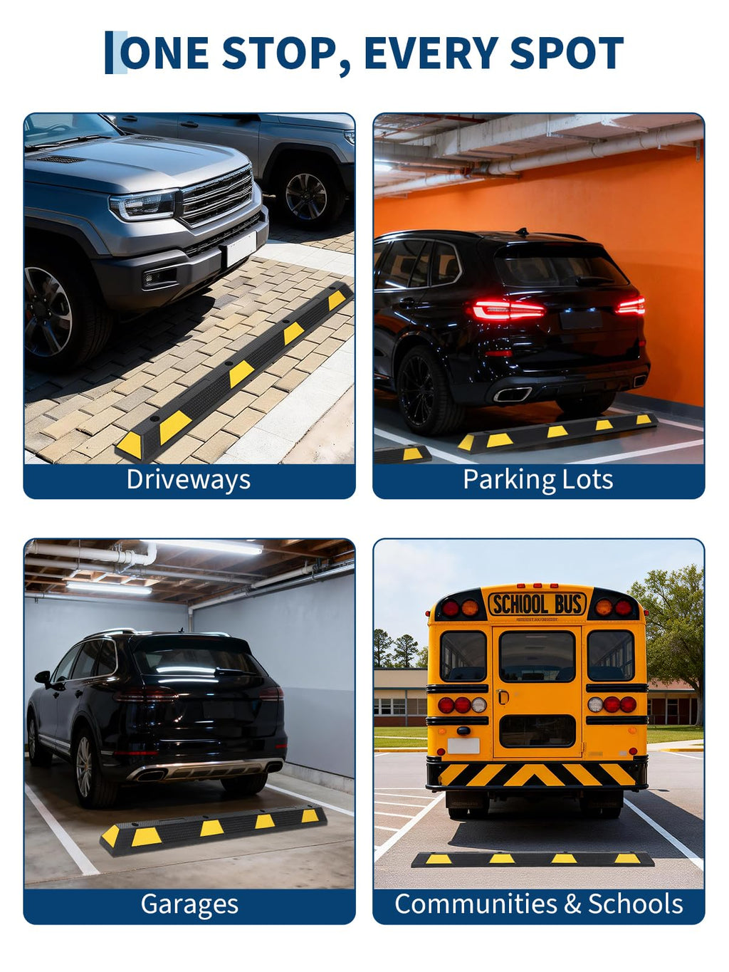 Garvee 72 Inch Heavy Duty Rubber Parking Curb With Reflective Stripes For Garage And Driveway, Yellow Black