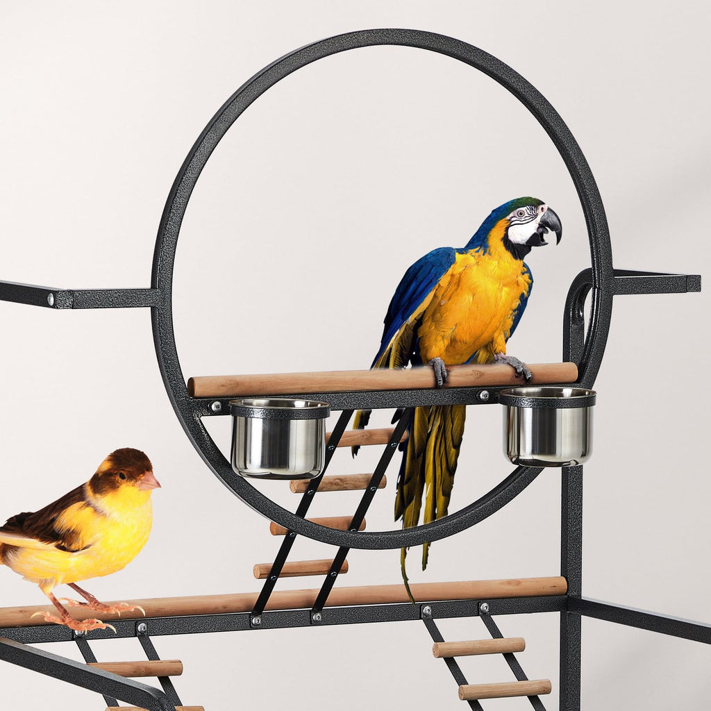 Garvee Bird Cage with Transparent Walls Metal Frame Habitat for Canaries Lovebirds Pet Birds Black with Lockable Wheels and Detachable Tray
