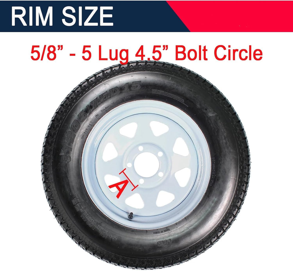 Garvee ST205/75D15 Trailer Tires (2 Pack), 6PR Load Range C, 5 Lug 4.5", 15" Rim, Fuel-saving Bias Ply, Max Load 1820 LBS for Travel, Cargo, Boat, Utility Trailers