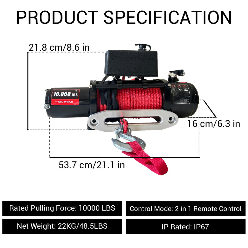 Garvee 10000 lbs 12V Electric Winch - IP67 Waterproof Off-Road Truck Winch with 85ft Synthetic Rope/Steel Cable, Wireless Remote, Heavy-Duty for Towing UTV, ATV, SUV, and 4x4 Vehicles