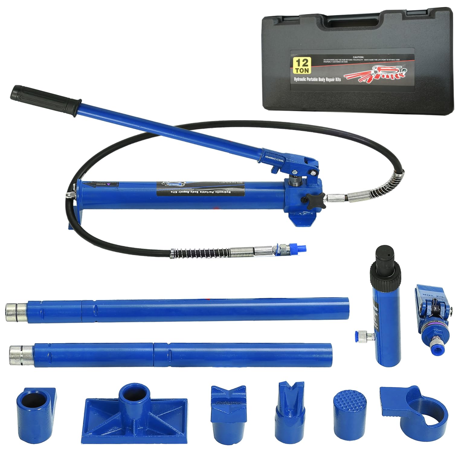 Garvee Porta Power Hydraulic Kit - 12-Ton Porta Power Jack with Hydraulic Pusher Puller, Portable Ram Kit for Auto Body Repair, Blue