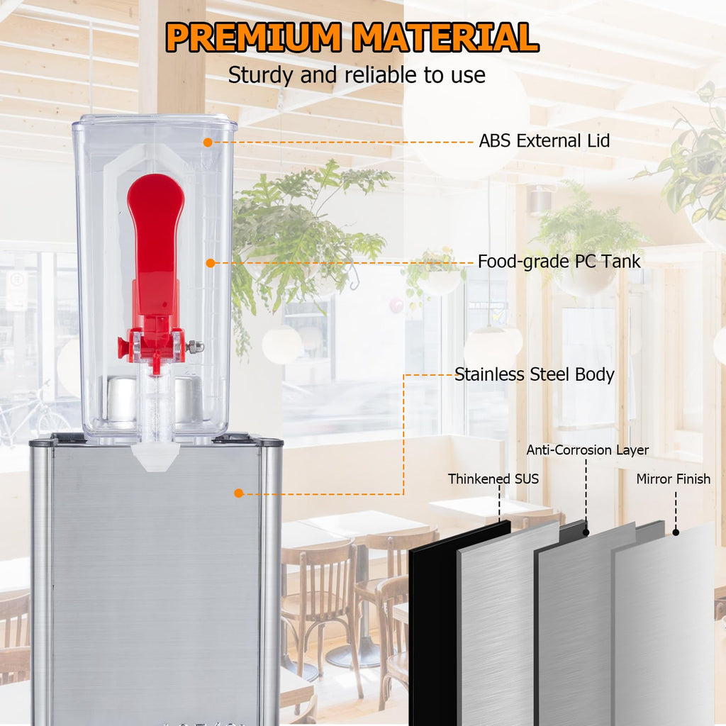 GARVEE 10L (2.64 Gallon) Commercial Juice Dispenser, 1 Tank 180W, Stainless Steel Beverage Dispenser for Tea, Drink
