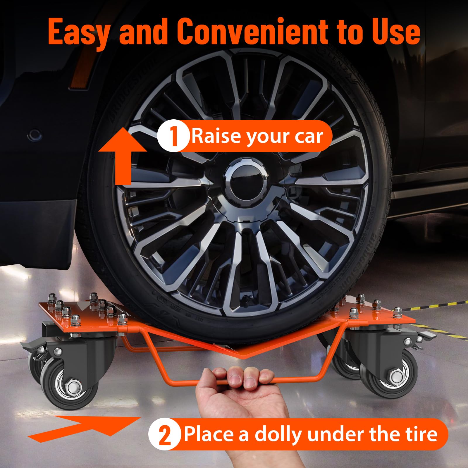 Garvee Heavy Duty Car Wheel Dolly Set, 4000LBS Car Moving Dolly, Wheel Dollies Car Tire Stake Set of 2 Piece, Car Tire Dolly Cart Moving Cars, Trucks, Motorcycles, Boats, Orange