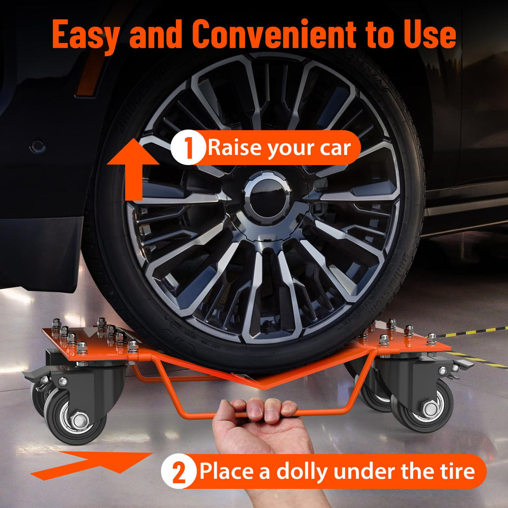 Garvee Heavy Duty Car Wheel Dolly Set, 8000lbs Capacity, Set of 4, Car Tire Moving Cart for Cars, Trucks, Motorcycles, Boats, Orange