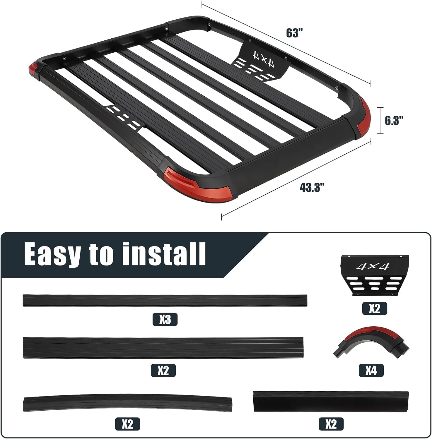 Garvee 63"x43.3"x6.3" Roof Cargo Basket Aluminum 165Lbs SUV Truck