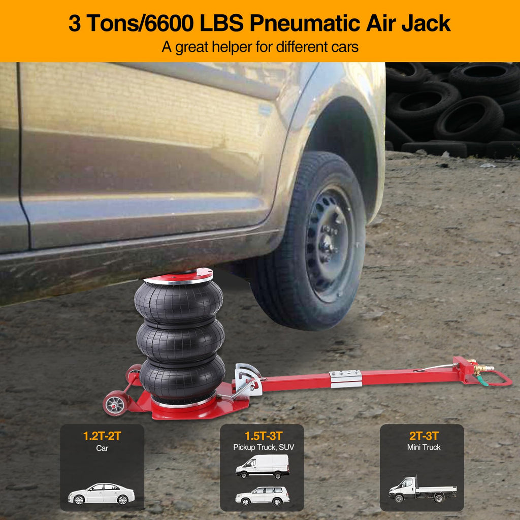 Garvee Air Jack 3 Ton Pneumatic Jack Adjustable Handle 17.7" Red Heavy Duty Car Lift