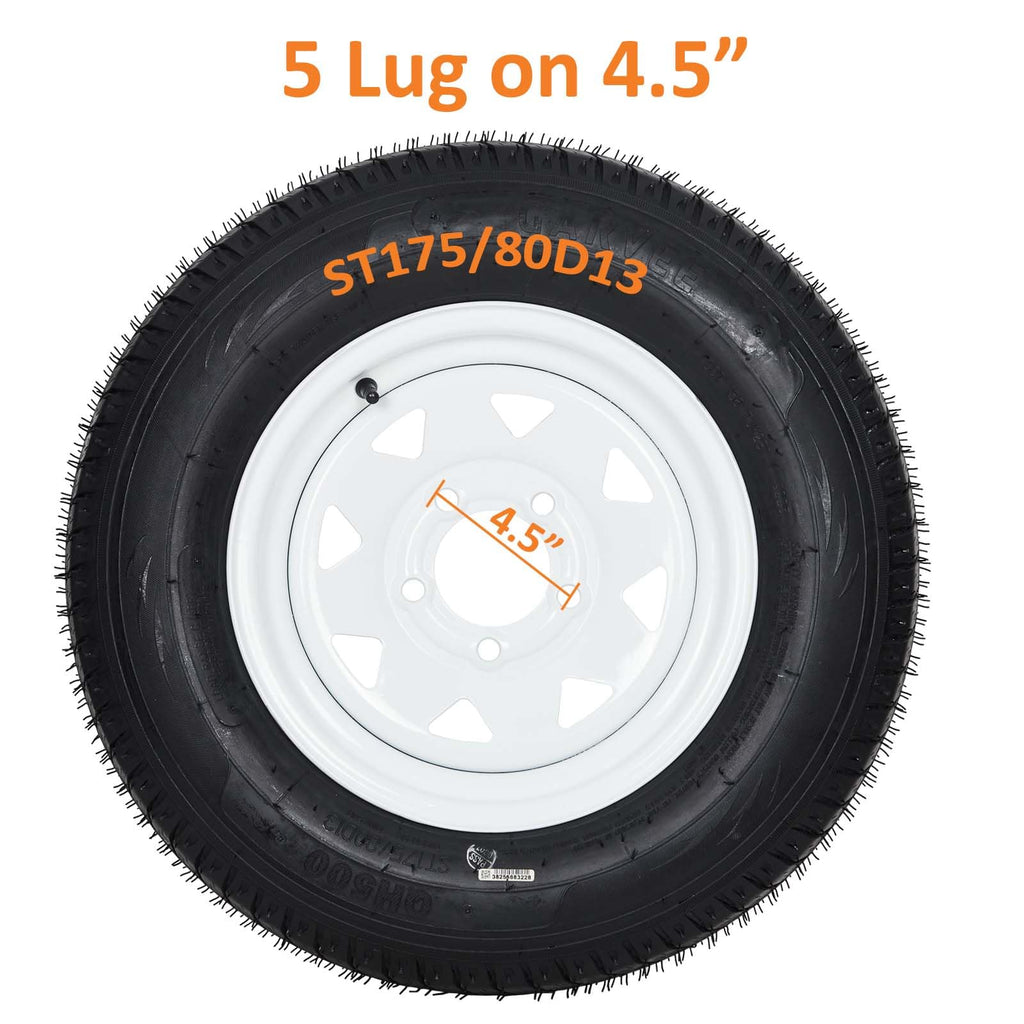 Garvee ST175/80D13 Trailer Tire and Wheel Assembly, Heavy-Duty Load Range C 6PR, 5 Lug White Modular Wheel, 13 Inch Tires for Utility and Boat Trailers, Set of 2