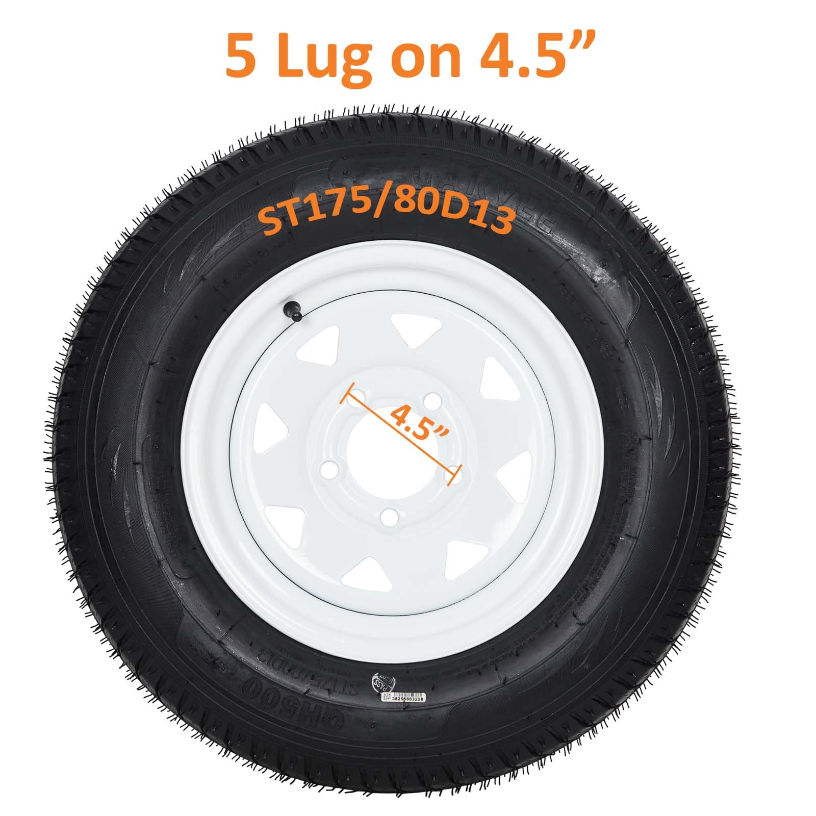 Garvee ST175/80D13 Trailer Tire and Wheel Assembly, Heavy-Duty Load Range C 6PR, 5 Lug White Modular Wheel, 13 Inch Tires for Utility and Boat Trailers, Set of 2